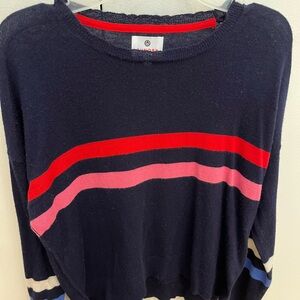 Sundry XS Navy with Bright Stripes Lightweight Wool and Cashmere Sweater